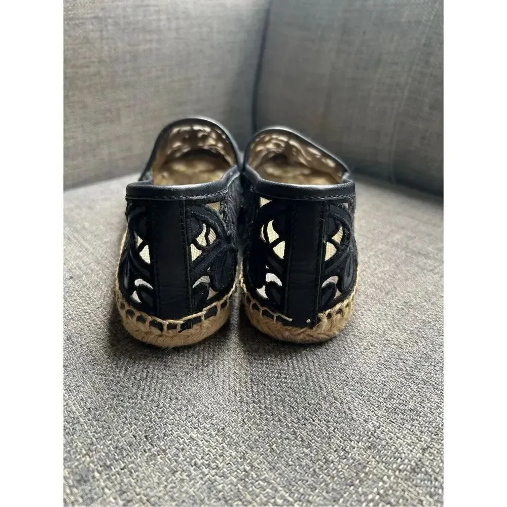 Tory Burch Black Cotton Lace and Leather Jackie Espadrilles